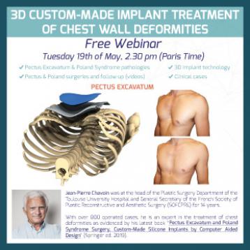 Flyer webinar gratuit sur le traitement des déformations thoraciques par implant 3D sur-mesure